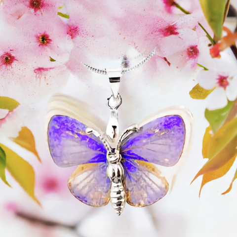 Real Butterfly Necklace with Eastern Tailed-Blue Butterfly Real Nature Gift