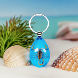 Real Bark Scorpion Keychain Teardrop Shape Blue Real Nature Gift