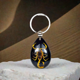 Real Bark Scorpion Keychain Teardrop Shape Black Real Nature Gift