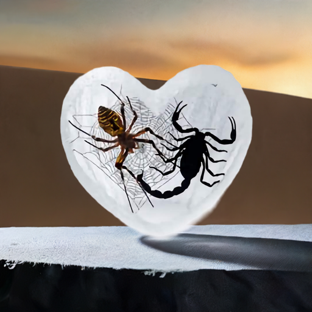 Real Black Emperor and Real Wolf Spider Heart Shape Desktop Real Nature Gift