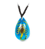 Real Bark Scorpion Necklace Teardrop Shape Blue Real Nature Gift