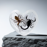 Real Black Emperor and Real Wolf Spider Heart Shape Desktop Real Nature Gift