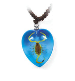 Real Bark Scorpion Necklace Heart Shaped Blue Real Nature Gift