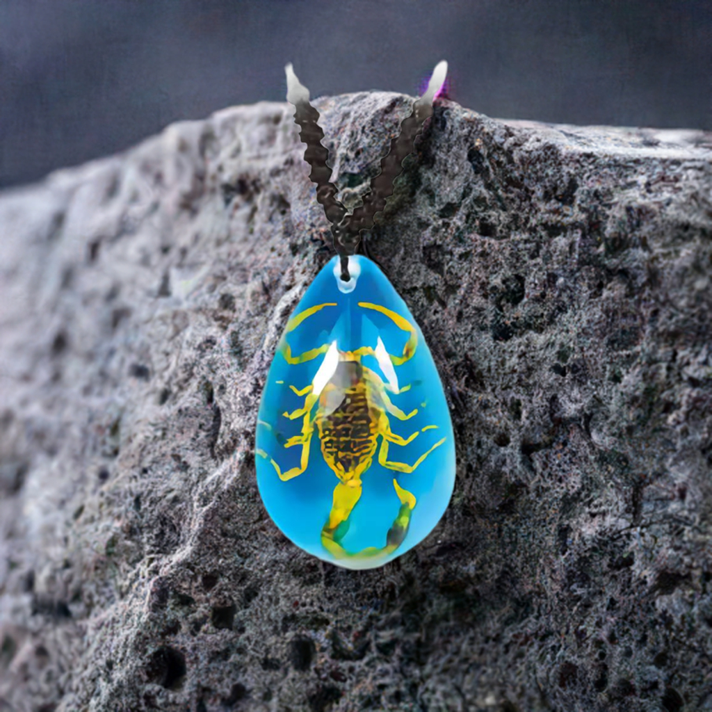 Real Bark Scorpion Necklace Teardrop Shape Blue Real Nature Gift