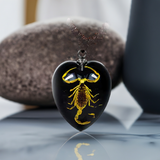 Real Bark Scorpion Necklace Heart Shaped Black Real Nature Gift