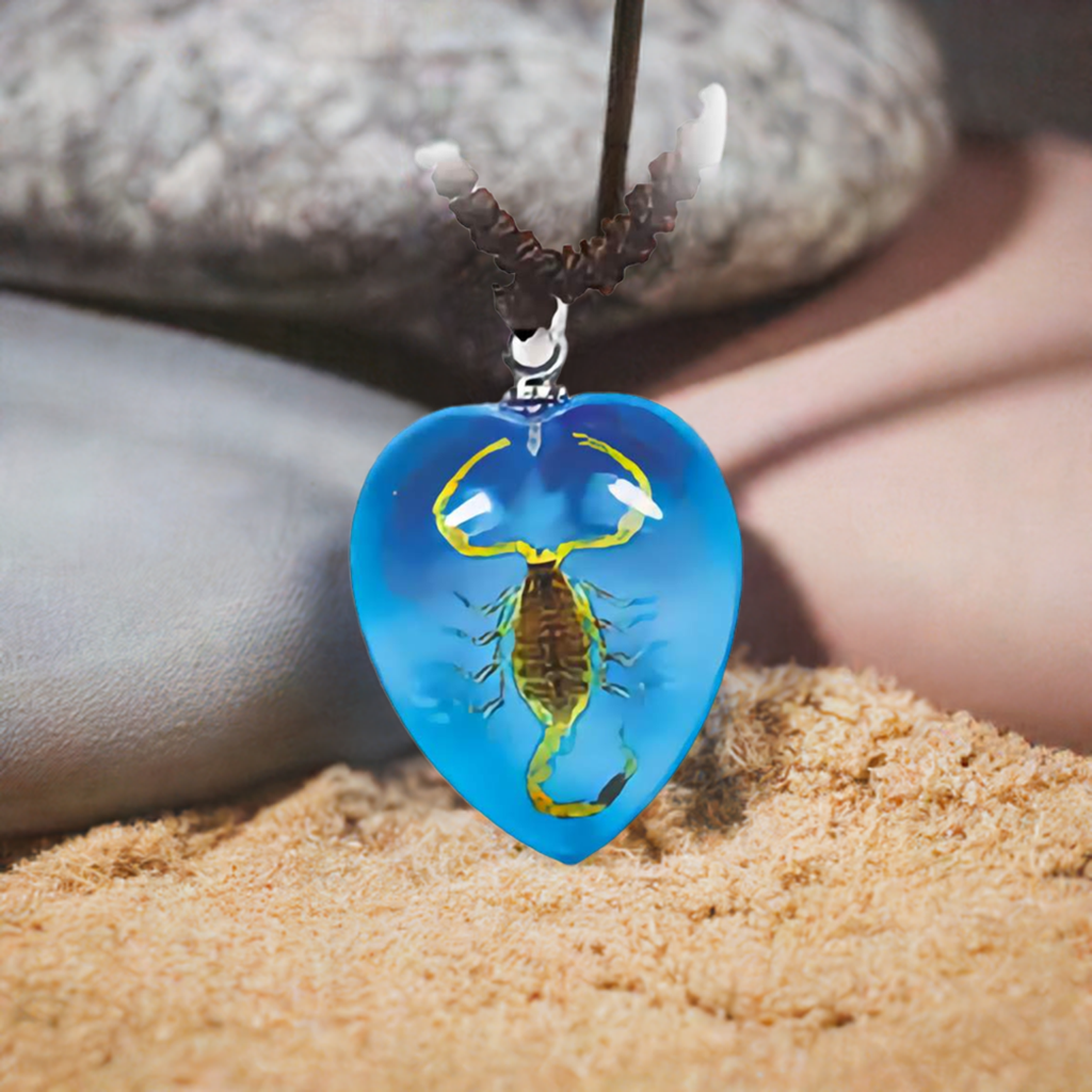 Real Bark Scorpion Necklace Heart Shaped Blue Real Nature Gift